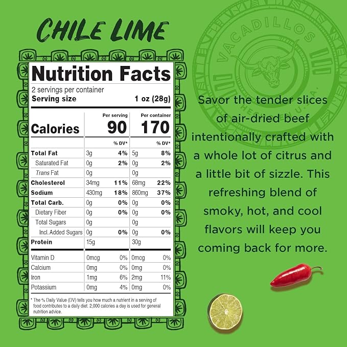 Vacadillos Beef Jerky Snack Packs Carne Seca Chile Lime 3-Pack