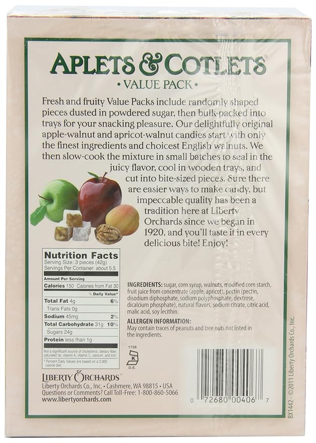 Liberty Orchards Aplets &amp Cotlets 8-Ounce Boxes (Pack of 6)