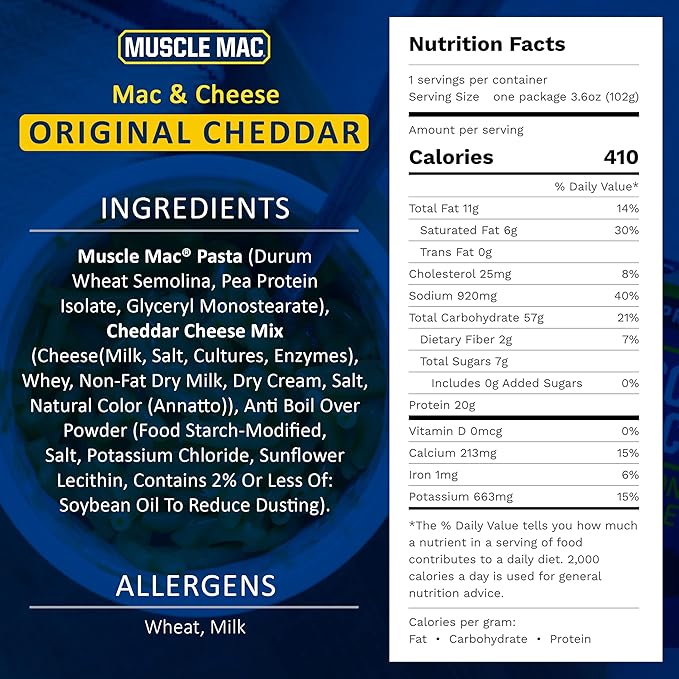Muscle Mac Macaroni and Cheese Dinner with Real Cheese Microwaveable 20g of protein 3.6 oz per cup (Pack of 12)