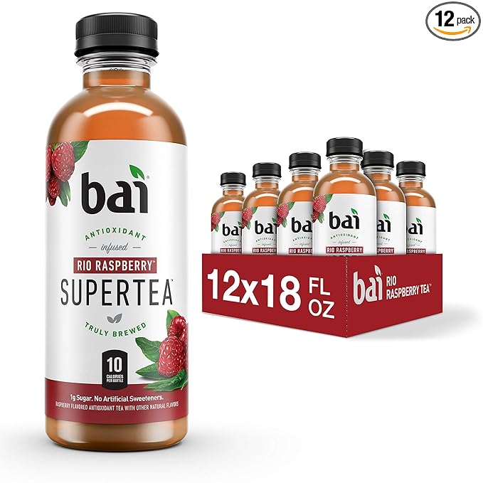Bai Iced Tea Rio Raspberry Antioxidant Infused Supertea Crafted with Real Tea (Black Tea White Tea) 18 Fl Oz (Pack of 12)