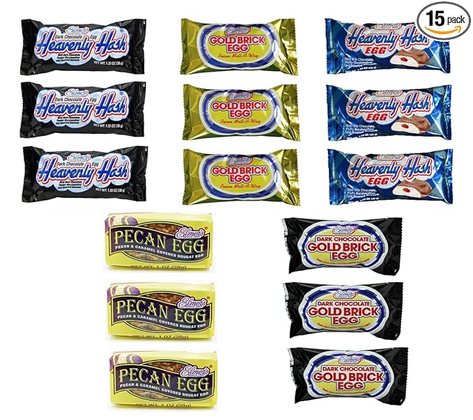 Elmer Ultimate Egg Variety Pack - 15 Total Eggs - 3 of Each - Heavenly Hash Gold Brick Dark Chocolate Gold Brick - Pecan Egg - Dark Chocolate Heavenly Hash