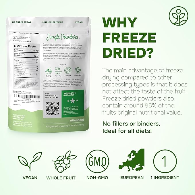 Jungle Powders Kiwi Fruit Powder 3.5 Ounce Bag Freeze Dried Kiwi Smoothie Whole Fruit Juice Powder for Baking Unsweetened Flavoring Kiwis Freeze Dried Fruit Powder for Cooking Supplement Extract