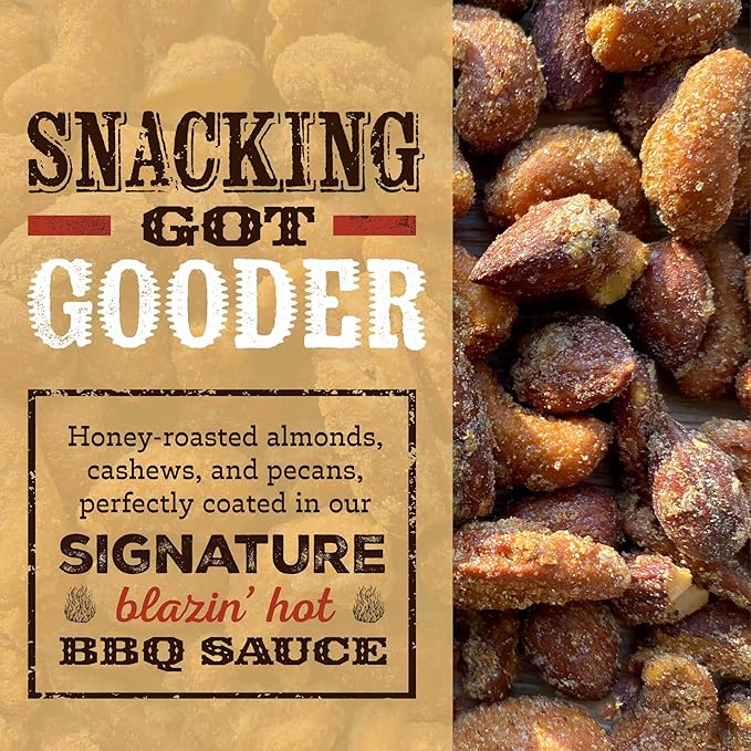 Rufus Teague Hot BBQ Honey Roasted Nuts Mix Sweet &amp Spicy Almonds Cashews &amp Pecans 9 oz Resealable Pouch (No Peanuts) 2 Pack