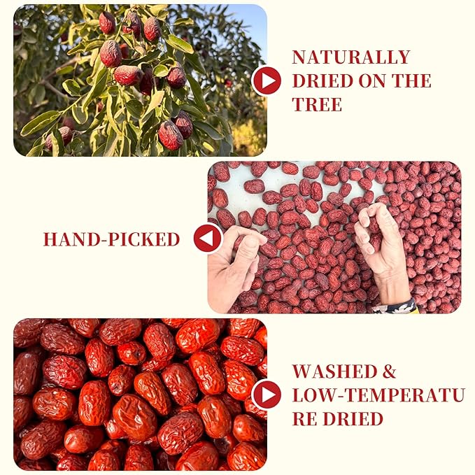 Wanhua Hall Red Dates Jujube Chinese Sun-dried Jujube 17.64 oz/500g (Hong Zao) Plump Jujube Red Dates Sweet and Chewy Dried Fruit Natural Snacks No Sugar Added 红枣 大枣