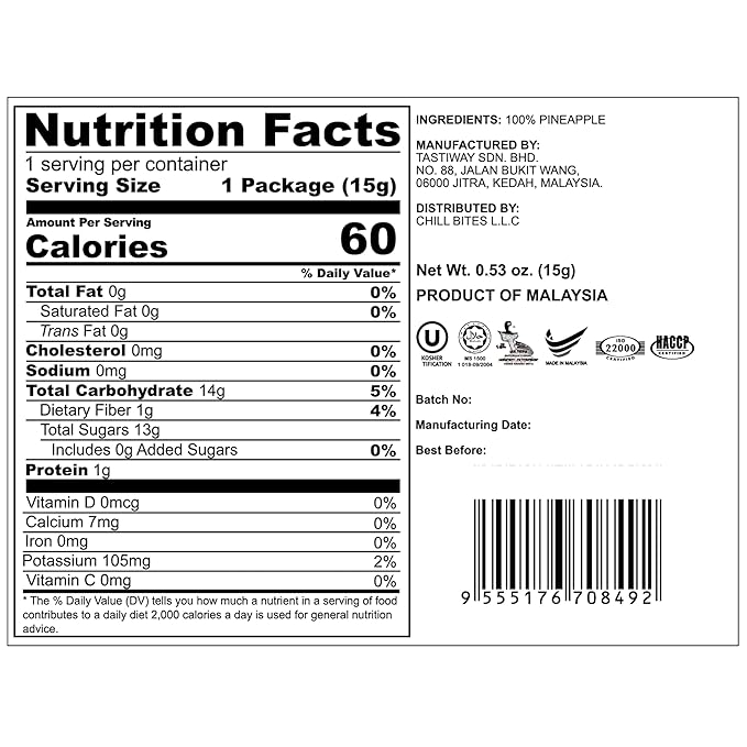 ALOR 100% Freeze Dried Pineapple Chunks – Unsweetened No Sugar Added Pure Fruit Snack – Crunchy Crispy &amp Gluten-Free – Healthy Dehydrated fruit (15 Gram x 8 Pack - Pineapple)
