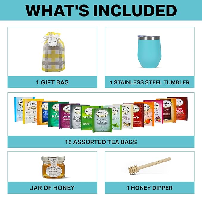 Tea Gift Set for Women &amp Men – Includes Assorted Teas Elegant Mug &amp Honey (Teal)