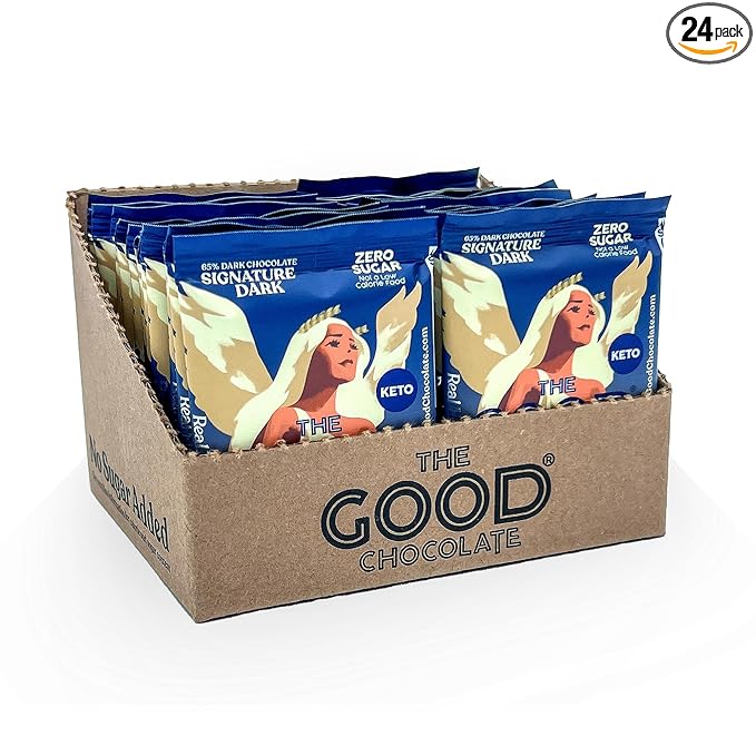 The Good Chocolate - Keto Dark Chocolate Squares Zero Sugar Lower Net Carb Snack Lower Calorie Vegan Chocolate Candy 24 Square Family Pack