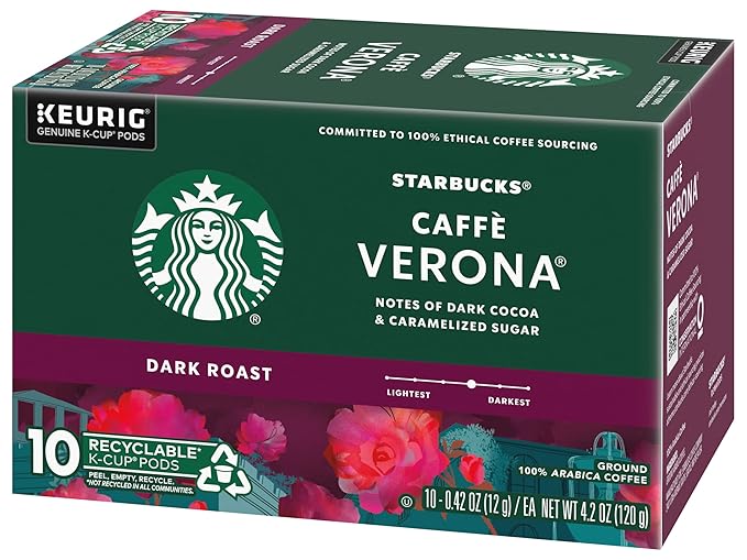Starbucks Coffee K-Cup Pods Caffè Verona Dark Roast Coffee with Notes of Dark Cocoa &amp Caramelized Sugar Keurig Genuine K-Cup Pods 10 CT K-Cups/Box (Pack of 3 Boxes)