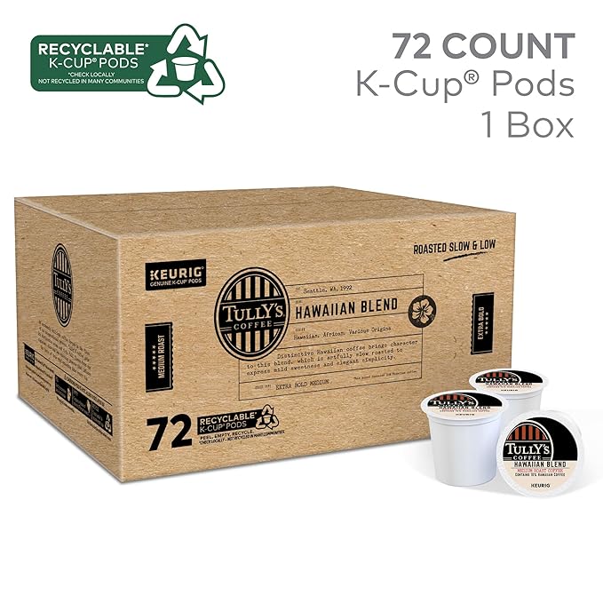 Tully's Coffee Hawaiian Blend Keurig Single-Serve K-Cup Pods Medium Roast 72 Count