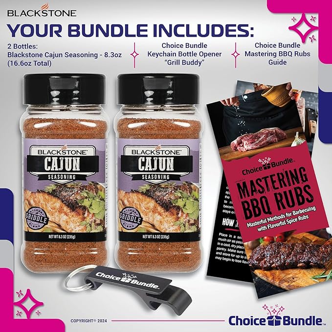 Blackstone Cajun Seasoning – Gourmet Griddle Premium Barbecue Rub 2 Pk (16.6 oz) + BBQ Masters &amp Opener (4 Items)!