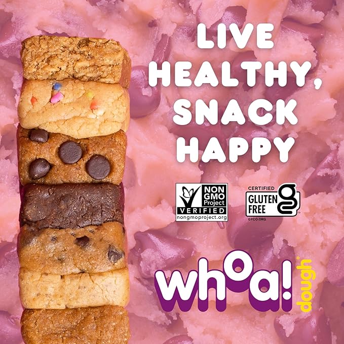 Whoa Dough Allergen Friendly Edible Cookie Dough Bars- Certified Non-GMO Kosher and Gluten Free Bar - Healthy Snack Foods - Plant Based Snacks - Real Ingredients - Variety Pack (6 Bars)