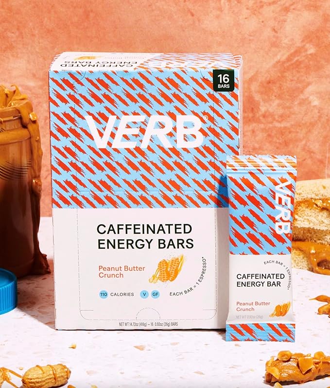 Verb Energy Bar Variety Pack – Peanut Butter Cookie &amp Chocolate Peanut Butter Cup – Caffeinated Snack Bars – Low Sugar 110-Calorie Energy Bars – Vegan Gluten-Free with Organic Green Tea (32 Pac