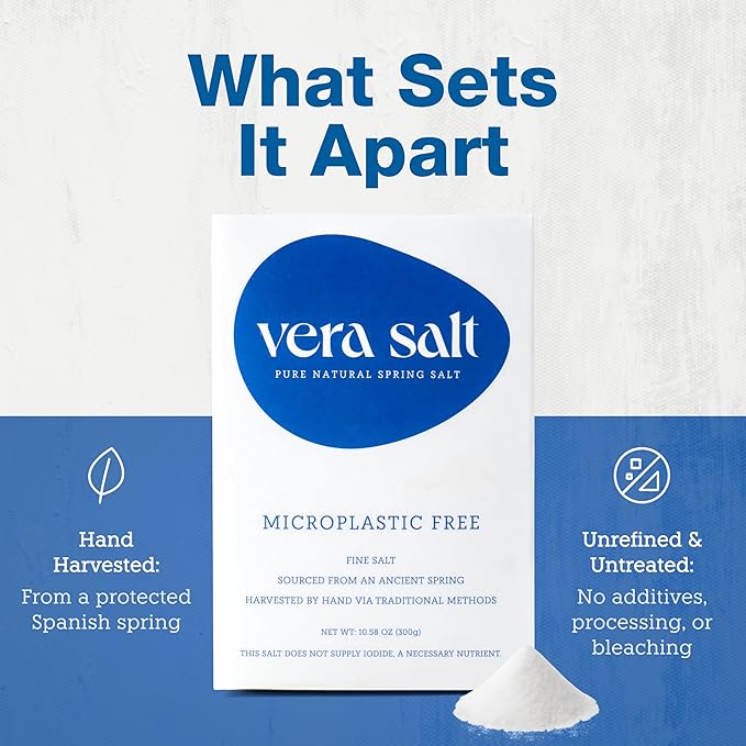 Vera Salt Fine Spring Salt – 300g Pack – Hand‑Harvested White Crystals from Spain – Fine Texture with Natural Minerals - Plastic-Free Packaging - Microplastic-Free Salt