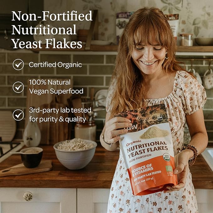 LOOV Organic Non-Fortified Nutritional Yeast Flakes - Vegan Gluten Free Non-GMO Unfortified Nooch - Good Source of Natural B-Vitamins - No Added Salt or Sugar - Resealable Bag 8 Ounces (227 Grams)