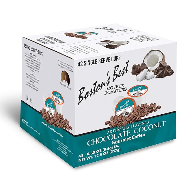 Boston’s Best - Chocolate Coconut Flavored Dessert Gourmet Coffee Compatible with Keurig Coffee Maker 1 Count (42 Single Serve Medium Roast Cups)