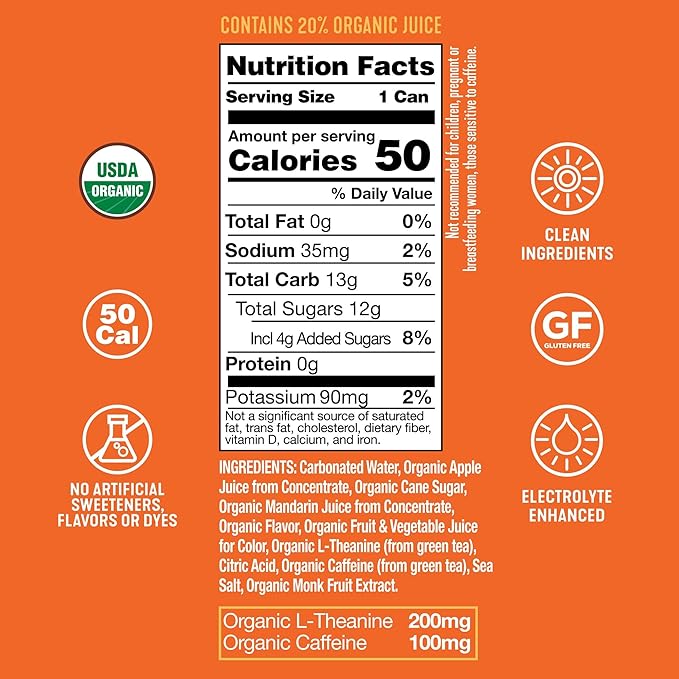 ARDOR ENERGY Natural Sparkling Energy Drink with 100mg Natural Caffeine &amp 200mg L-Theanine from Organic Green Tea for Smooth Energy &amp Focus | Healthy Energy Drink | Made with Real Fruit Juice