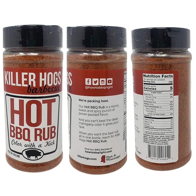 Killer Hogs Barbecue Rub Variety Pack - Hot BBQ Texas Brisket A.P. Seasoning and Original BBQ Rub - Pack of 4 Bottles - 48 oz Total - Bulk Killer Hogs Barbecue Seasoning