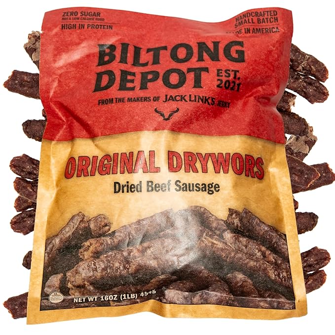 Biltong Depot Original Drywors - 1lb (16oz) | Air-Dried Beef Snack Sticks | High Protein | Keto &amp Paleo Friendly | Zero Sugar | Gluten Free | No Artificial Preservatives | No MSG