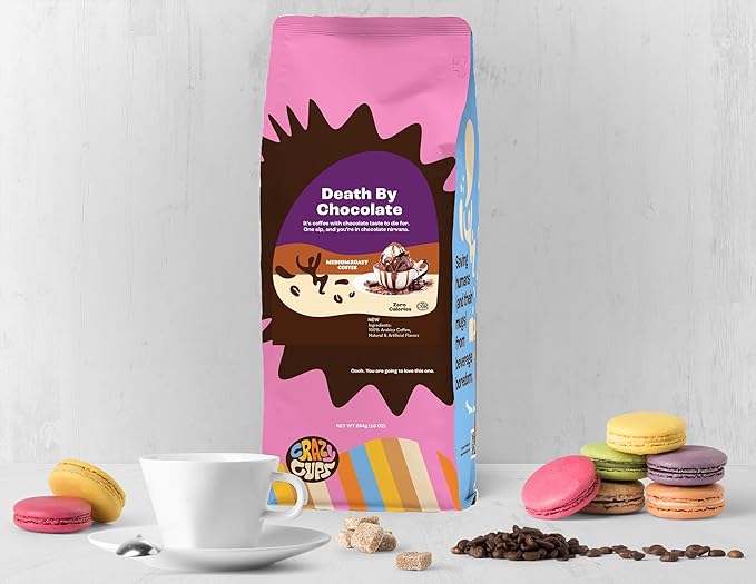 Crazy Cups Flavored Ground Coffee Death By Chocolate Coffee Enjoy Hot or Iced 10 oz Bag