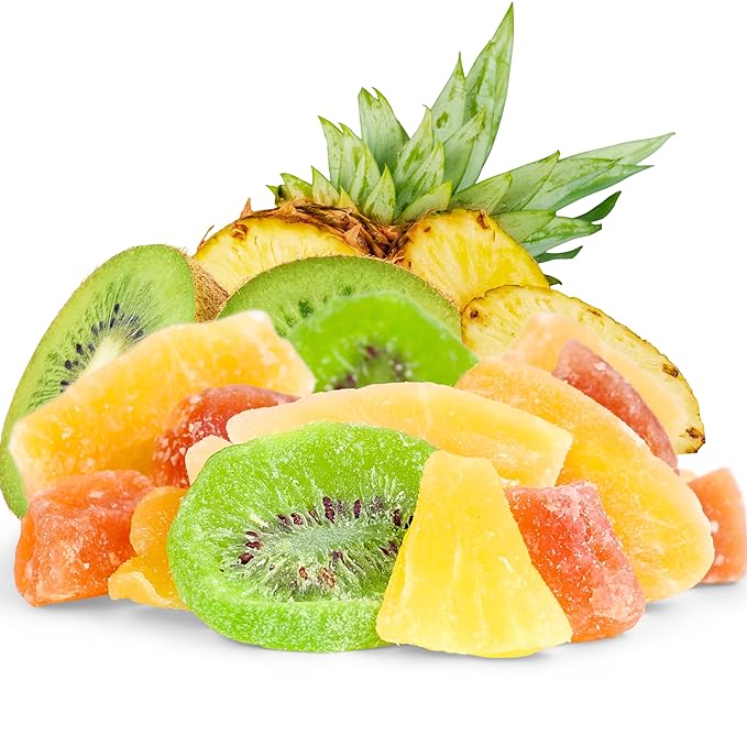 Tropical Mixed Dried Fruit Chunks – by It's Delish 5 lbs Bulk | All Natural Refreshing Snack | Mix Of Pineapple Papaya Mango and Kiwi Slices – Low Sugar No Sulphur No Color added | Vegan Kosher