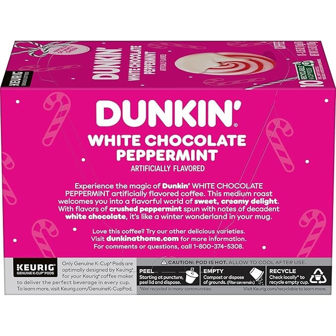 Dunkin’ White Chocolate Peppermint Artificially Flavored Coffee K-Cup Pods 60 Ct.