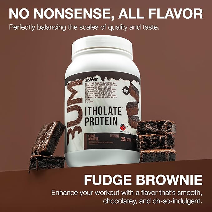 RAW Whey Isolate Protein Powder Fudge Brownie (CBUM Itholate Protein) - 100% Grass-Fed Sports Nutrition for Muscle Growth &amp Recovery - Low-Fat Low Carb Naturally Flavored - 25 Servings