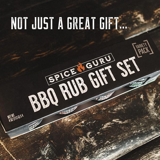 Spice Guru BBQ Rub Gift Set – 4 Flavor Barbecue Seasoning Sampler – Mens Christmas Gifts for Dad Husband or Brother – Premium Grilling Spices &amp Holiday Gift Set for Grill Lovers - Grill Accessori