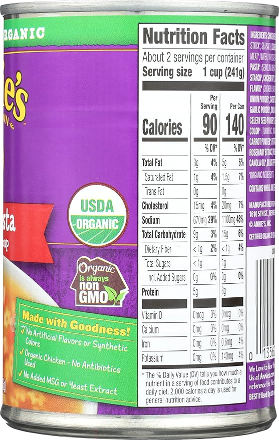 Annie’s Organic Star Pasta and Chicken Canned Soup Ready To Serve 14 oz (Pack of 8)