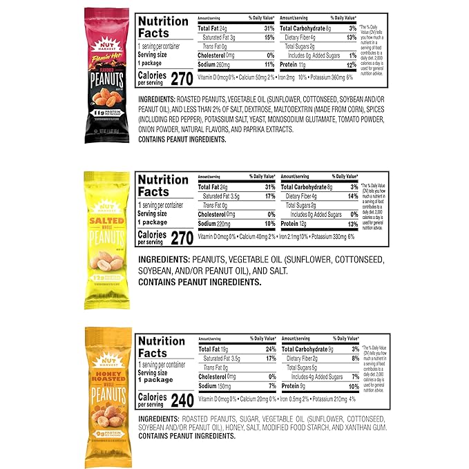 Nut Harvest 3 Flavor Peanuts Variety Pack Individual Bags (36 Pack)
