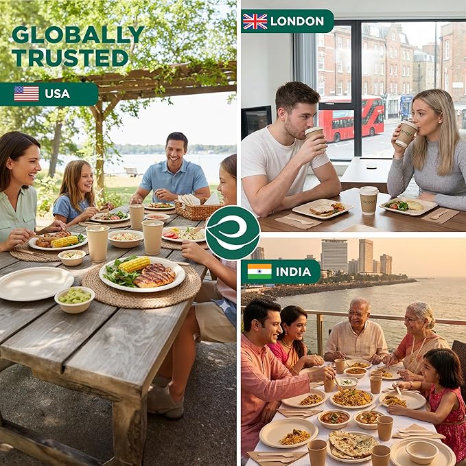ECO SOUL 6 Inch Compostable Disposable Paper Plates [500 Pack] Food Safe 100% Virgin Bagasse Pulp Heavy Duty Microwave Safe Small Round Dessert Appetizer Plate for Party Picnic &amp BBQ (Brown)