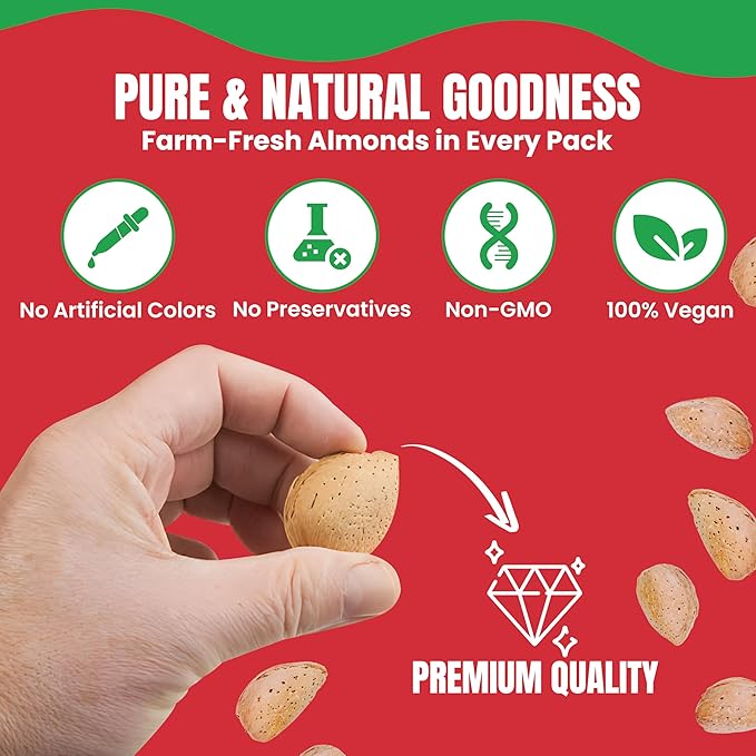 Jumbo California Almonds In Shell – 5 lbs (80oz) Premium Quality Kosher Raw Almonds By We Got Nuts - Natural &amp Healthy Rich Flavor Snack - Whole&amp Unsalted –