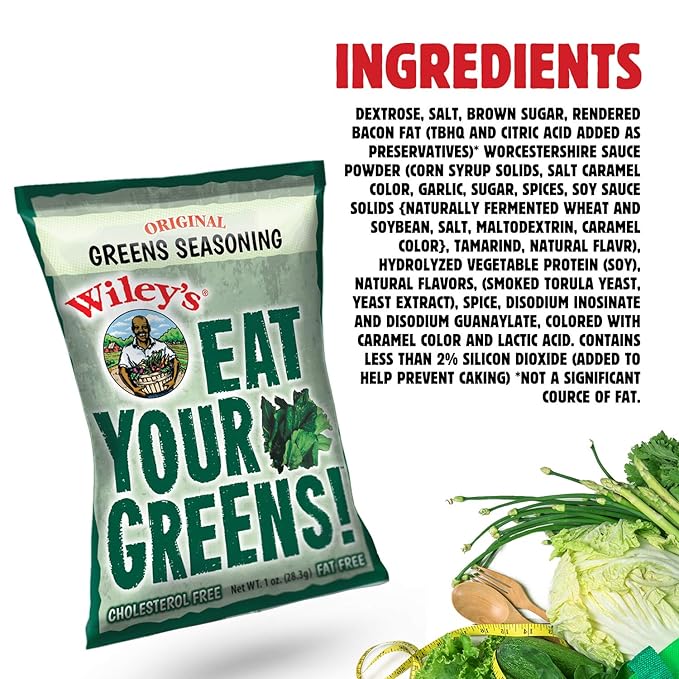 Wiley�s Green Seasoning 12 Packets Fresh Herbs and Spices for Collards Spinach Kale Turnip and Mixed Greens or Soup and Stew Ham and Bacon Flavored Blend