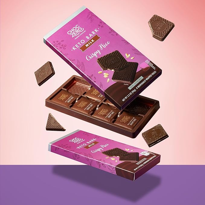ChocZero Milk Chocolate Crispy Rice Bark No Added Sugar Low Carb High Fiber Keto Friendly No Sugar Alcohols (4 Count 3.2oz Boxes)
