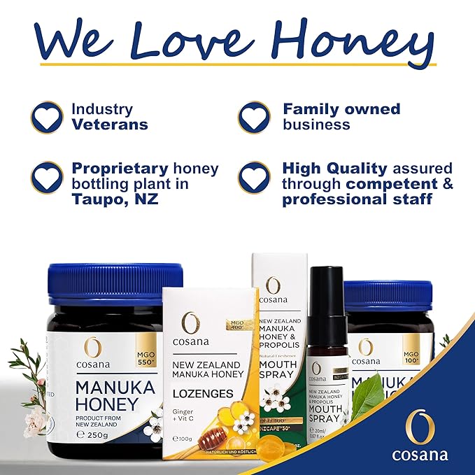 Cosana Manuka Honey 550 MGO + 250g – 100% Pure - Bottled sealed and certified in New Zealand