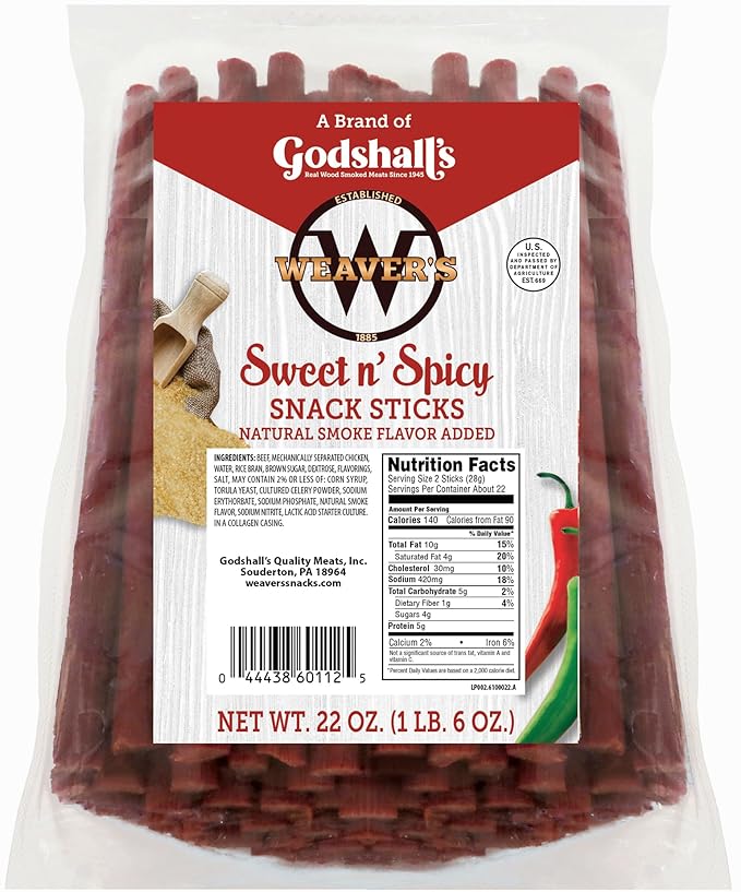 Weaver’s Sweet n' Spicy Snack Sticks (44 sweet and spicy 7” beef and chicken snack sticks per bag)