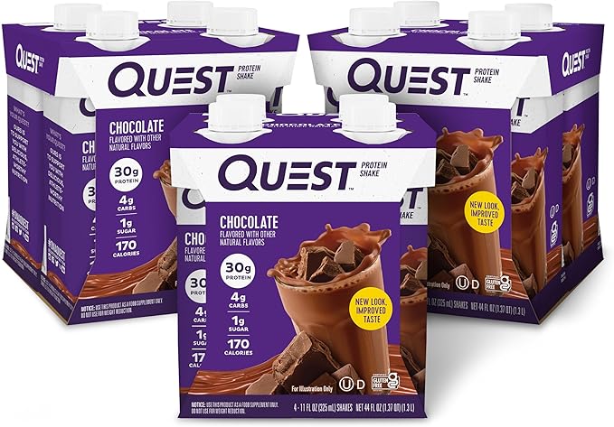 Quest Protein Shake Chocolate 12 Pack and Crispy Chocolate Peanut Butter Hero Protein Bars 12 Count