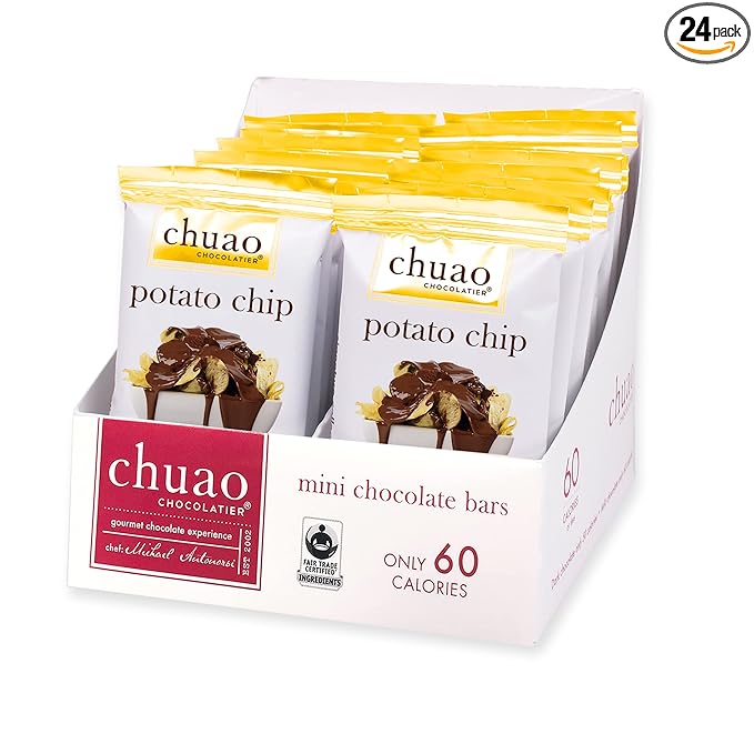 Chuao Chocolatier Potato Chip Milk Chocolate Mini Bars | Gourmet No Preservatives | For Gift Baskets Christmas Birthday Thank You Care Package | 24 Pack 0.39 oz Each