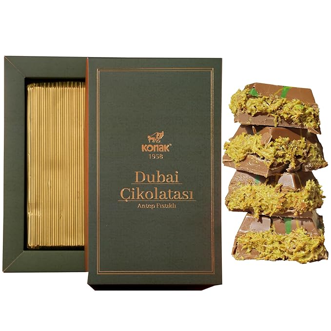 Dubai Chocolate 7oz Kunafa Pistachio Rich Milk Chocolate 200 Gram Individually Wrapped Fresh Premium Pistachio - Gift box for birthday - congratulations - Christmas Amazing Pack