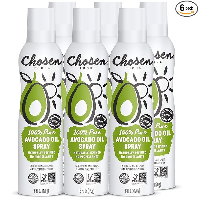 Chosen Foods 100% Pure Avocado Oil Spray Keto Diet Friendly Kosher Cooking Spray for Baking High-Heat Cooking and Frying (6 oz 6 Pack)