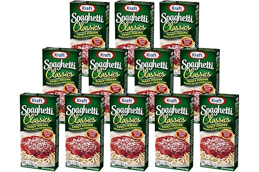 Kraft Spaghetti Classics Tangy Italian Spaghetti (Spices &amp Parmesan Cheese Meal Mix 12 ct Pack 8 oz Boxes)