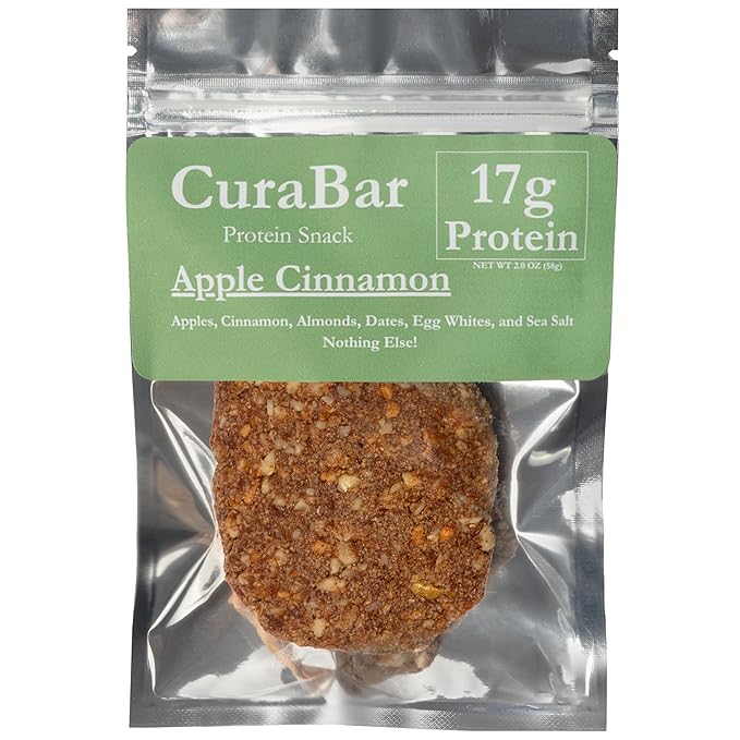 CuraBar Protein Bars – 17g Protein Low Carb Gluten Free Dairy Free Healthy Snack Seed Oil Free No Artificial Ingredients 12 Count Apple Cinnamon