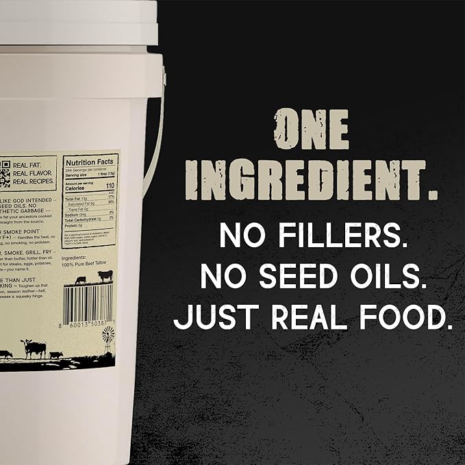 LeRoy’s Rocky Mountain Beef Tallow – 7 lbs Bucket – 100% Pure Rendered Beef Fat for Cooking Frying &amp Grilling – High Smoke Point – Keto Paleo &amp Carnivore Diet Friendly – No Additives USA Ma