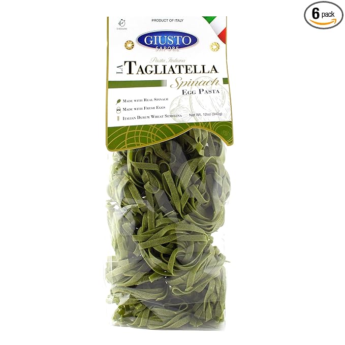 Giusto Sapore Italian Pasta - Egg 340g - Premium Bronze Drawn Durum Wheat Semolina Gourmet Pasta Brand - Imported from Italy and Family Owned (Spinach 6 Pack)