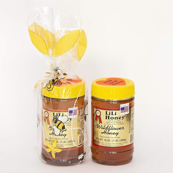 CA Raw Wildflower Honey Pure Natural | 16 Oz. 1 LB. | Gift Wrapped -2PK