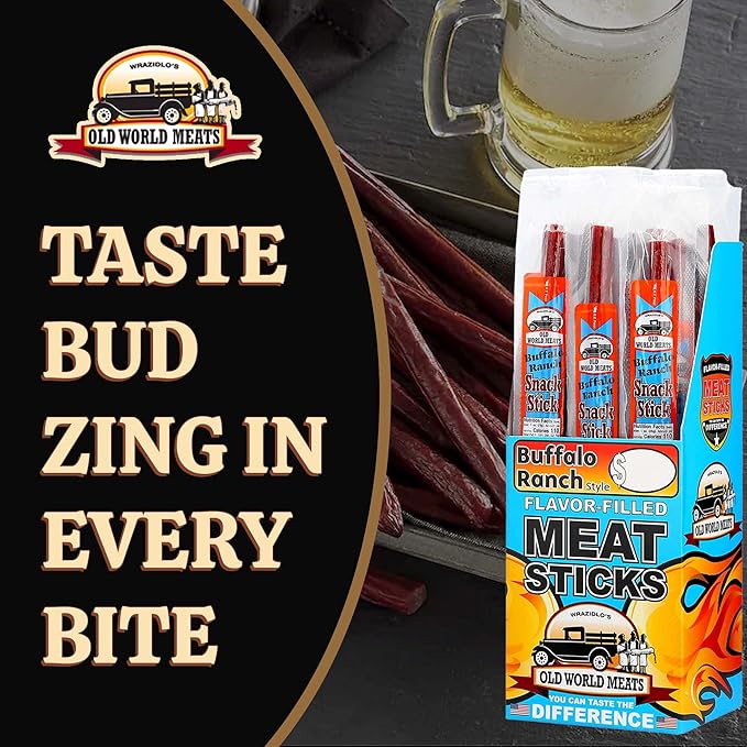 Old World Meats Meat Sticks 110 Calories Keto Low Carb 1g Sugar Fuelings 20 Pack 1 ounce sticks (Buffalo Wings &amp Ranch)