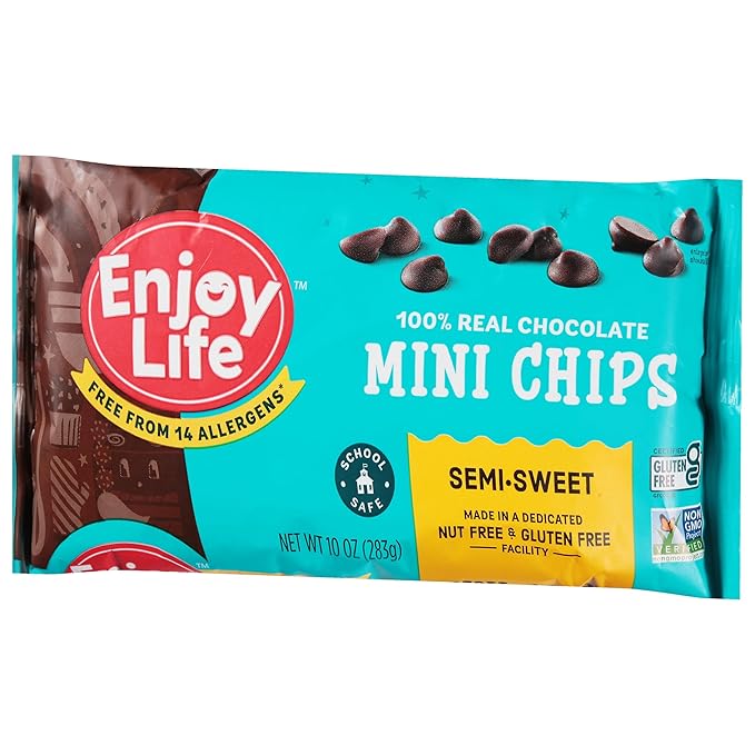 Enjoy Life Baking Chocolate Semi-Sweet Mini Chocolate Chips Gluten Free School Safe Non GMO Dairy Free Soy Free Vegan Nut Free Chocolate 12 Bags (10 oz) Bulk Chocolate