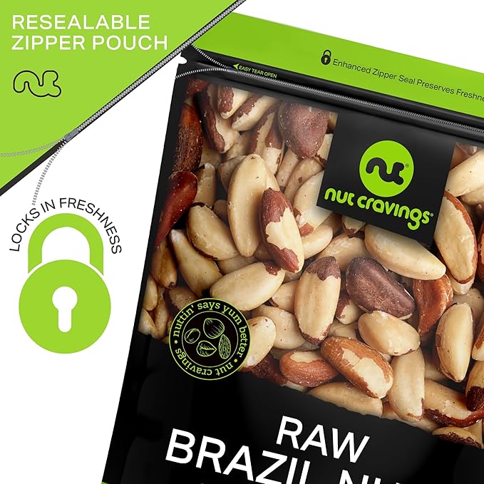 NUT CRAVINGS - Raw Brazil Nuts Unsalted No Shell Whole (48oz - 3 LB) Bulk Nuts Packed Fresh in Resealable Bag - Kosher Healthy Snack Food Assortments