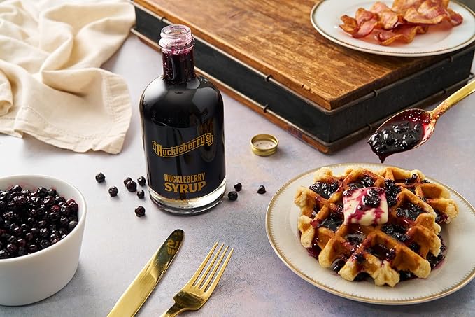 Huckleberry Syrup - Premium Breakfast made with real wild huckleberries &amp blueberries - Perfect Holiday Gift for Foodies Chefs &amp Breakfast Lovers