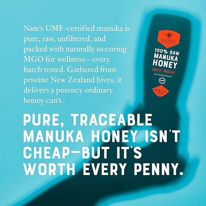 Nate's Raw Manuka Honey New Zealand MGO 512+ | UMF Certified 15+ | 13.2 oz Squeeze Bottle