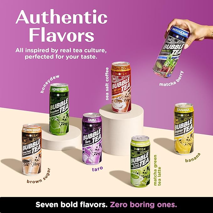Inotea Bubble Tea with Tapioca Pearls - Delicious Instant Boba Tea - Ready-to-Drink Black Milk Tea - Comes in Large 16.6 oz Cans - Enjoy Real Boba Without the Long Lines - Taro - 12 pack
